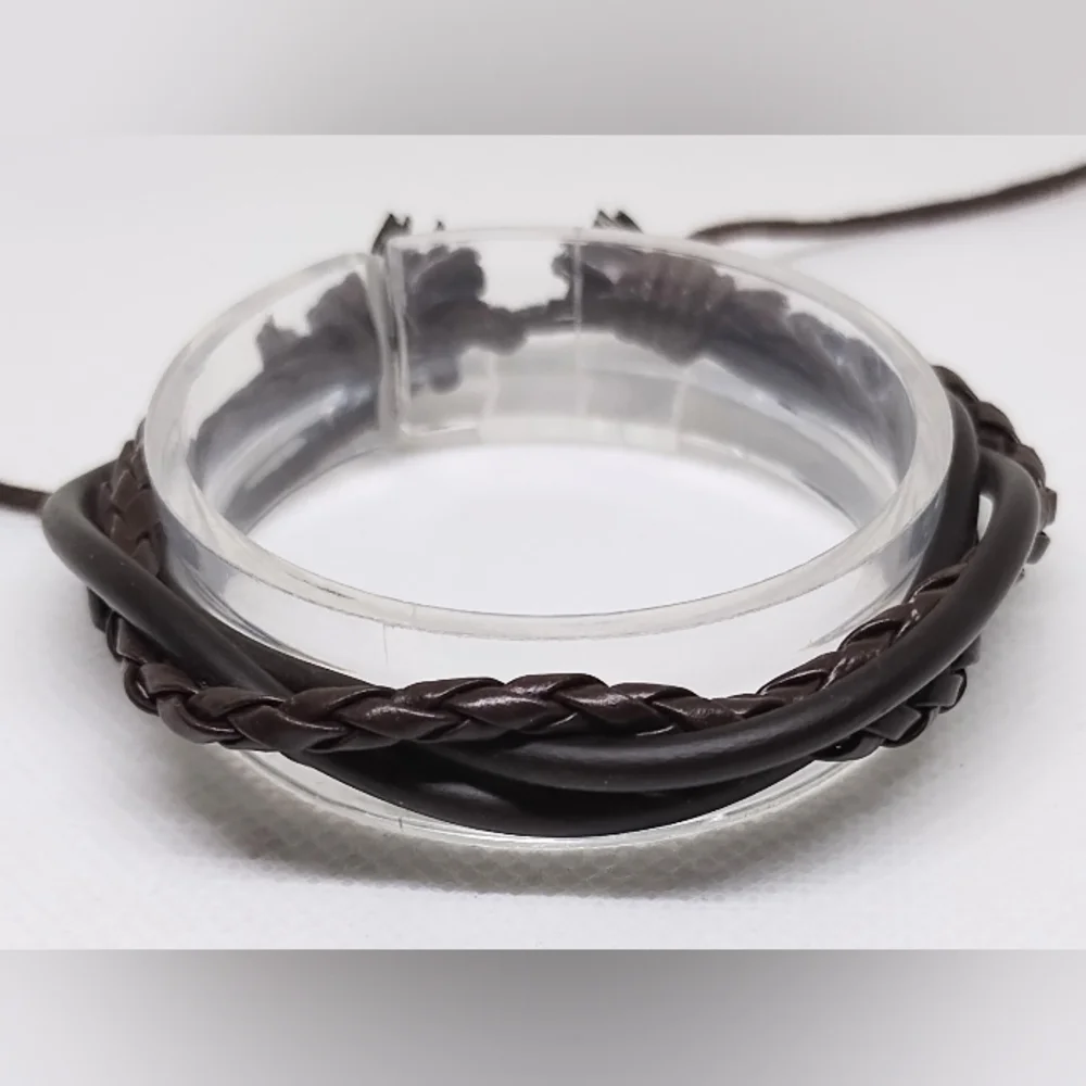 Men's Bracelet Leather Braided‎ Layered Brown New f30